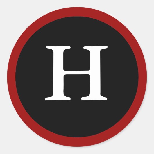 H :イニシャルH文字H赤、白、黒のシール ラウンドシール (正面)
