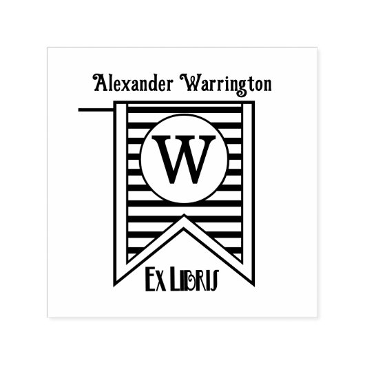 H ストライプイニシャルバナー モノグラム エクスリブリス 本 セルフインキングスタンプ (デザイン)