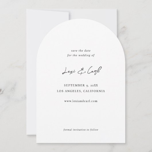 H モダン Duo写真Save the Date Arc 招待状 (裏面)