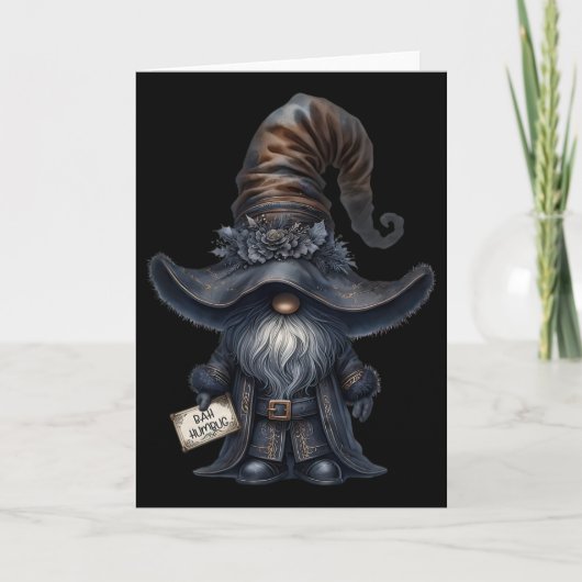 H Humbug ノーム in ダークサンタコスチューム 面白い反クリスマス カード (正面)