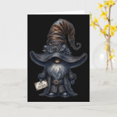 H Humbug ノーム in ダークサンタコスチューム 面白い反クリスマス カード (黄色い花)