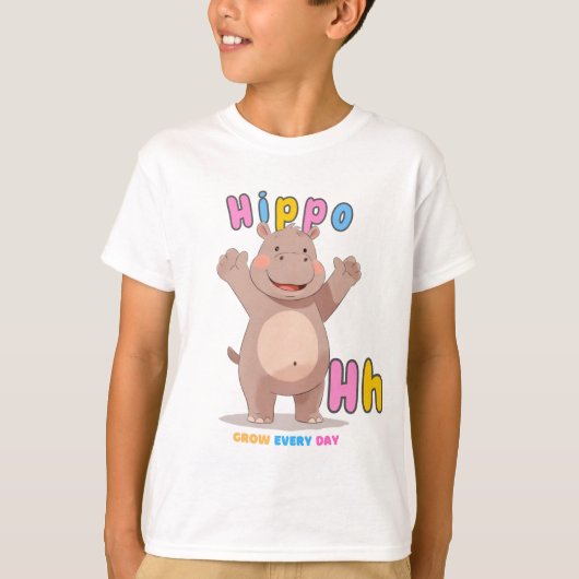 "H is for Hippo" Alphabet Tee – 毎日成長 Tシャツ (正面)