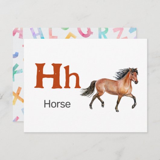 H is for Horse – アルファベットフラッシュカード ポストカード (正面/裏面)