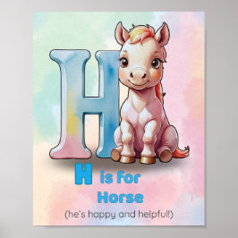 H is for Horse – キッズのためのパステルアルファベットポスター R ポスター
