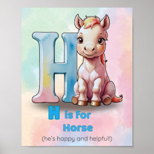 H is for Horse – キッズのためのパステルアルファベットポスター R ポスター