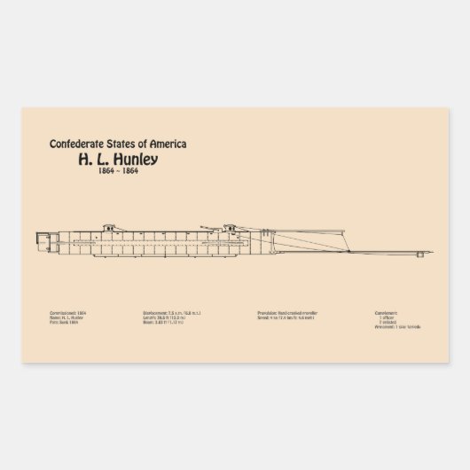 H. L. Hunley – 船舶設計図プランSD 長方形シール (正面)