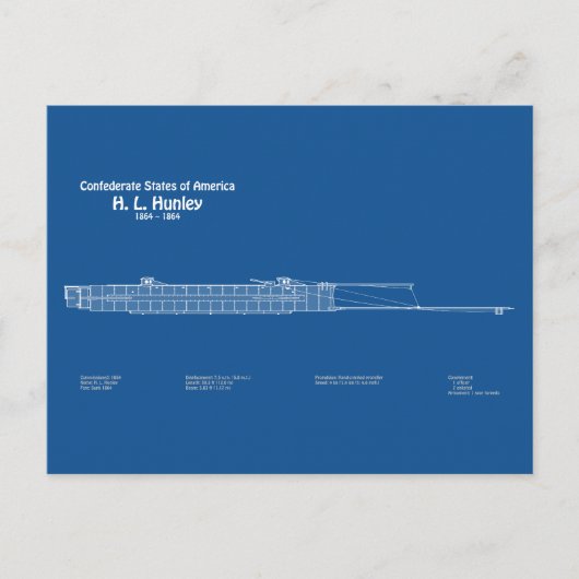 H. L. Hunley - Ship Blueprint Plan ABD ポストカード (正面)