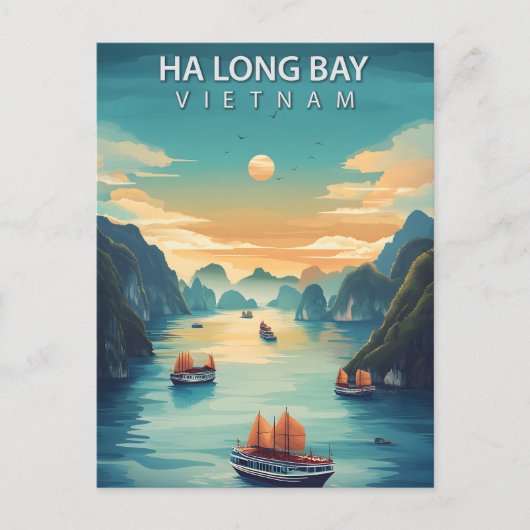 Ha Long Bay Vietnam Boats Vintage ポストカード (正面)