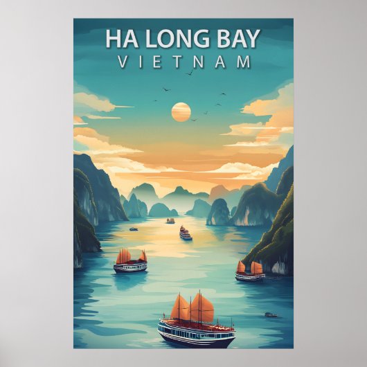 Ha Long Bay Vietnam Retro Southeast Asia Coastal ポスター (正面)
