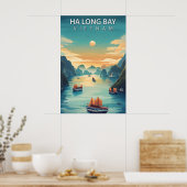 Ha Long Bay Vietnam Retro Southeast Asia Coastal ポスター (キッチン)