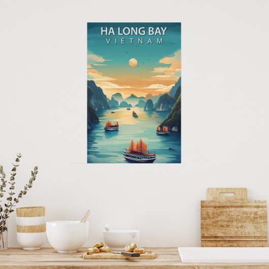 Ha Long Bay Vietnam Retro Southeast Asia Coastal ポスター (キッチン)