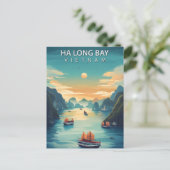 Ha Long Bay Vietnam Retro Southeast Asia Coastal ポストカード (スタンド正面)