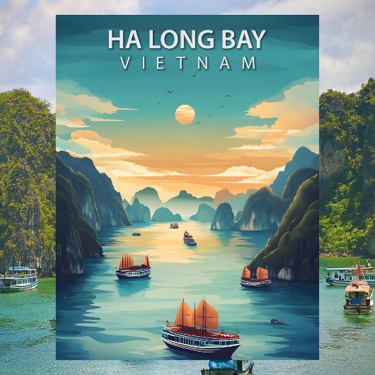 Ha Long Bay Vietnam Retro Southeast Asia Coastal ポストカード