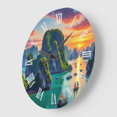 Ha Long Bay Vietnam Sunset ラージ壁時計 (傾斜)