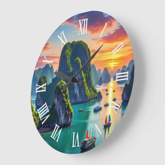 Ha Long Bay Vietnam Sunset ラージ壁時計 (傾斜)