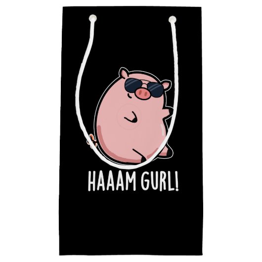 Haaaam Gurl おもしろい Pig Pun Dark BG スモールペーパーバッグ (正面)