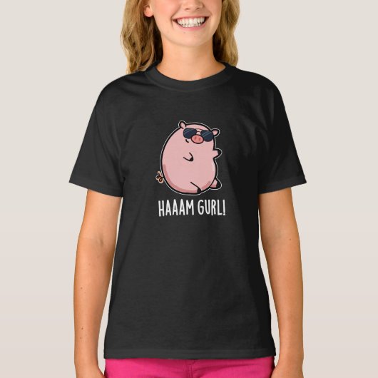 Haaaam Gurl おもしろい Pig Pun Dark BG Tシャツ (正面)