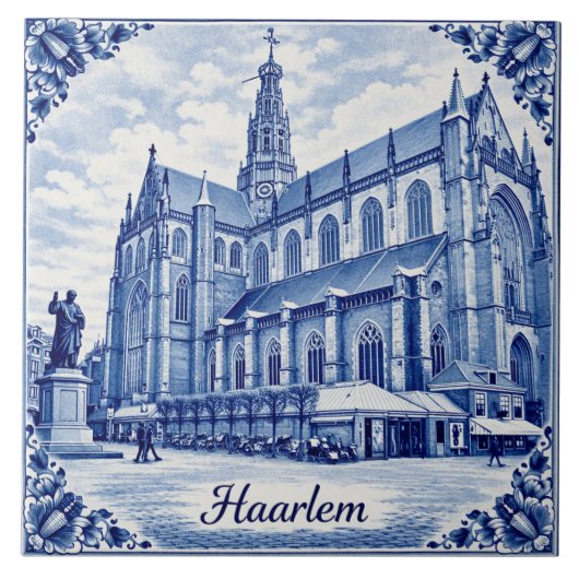 Haarlem church Delft Blue style ceramic tile タイル (正面)