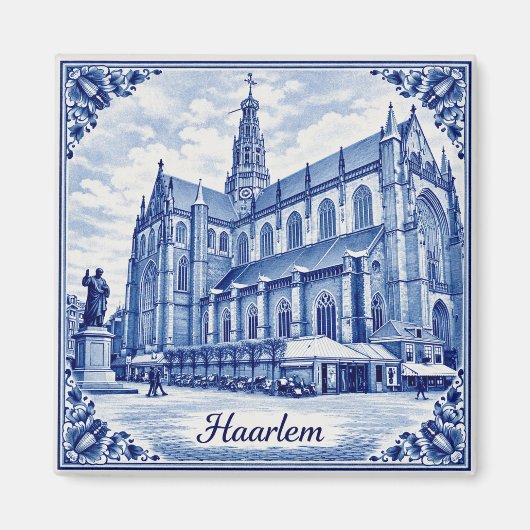Haarlem church Delft Blue style magnet マグネット (正面)
