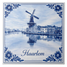 Haarlem windmill Delft Blue style ceramic tile タイル