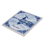 Haarlem windmill Delft Blue style ceramic tile タイル (側面)