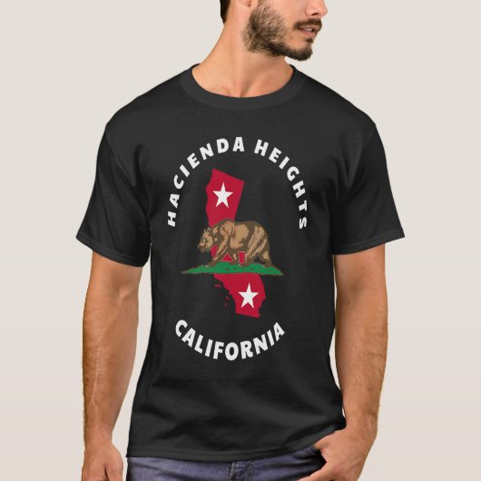 Hacienda Heights California CA Flag and Bear Badge Tシャツ (正面)