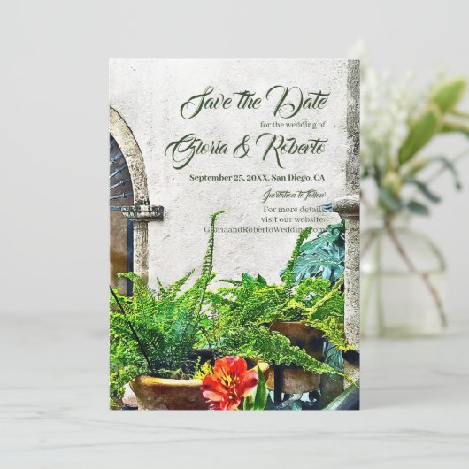 Hacienda Patioメキシコの結婚式の日付を保存 招待状 (スタンド正面)