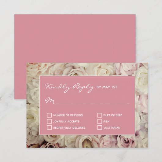 Hacienda Pink RSVPカードバラ背景 出欠カード (正面/裏面)