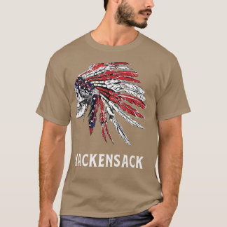 Hackensack Native American USA Flag Skull Headress Tシャツ