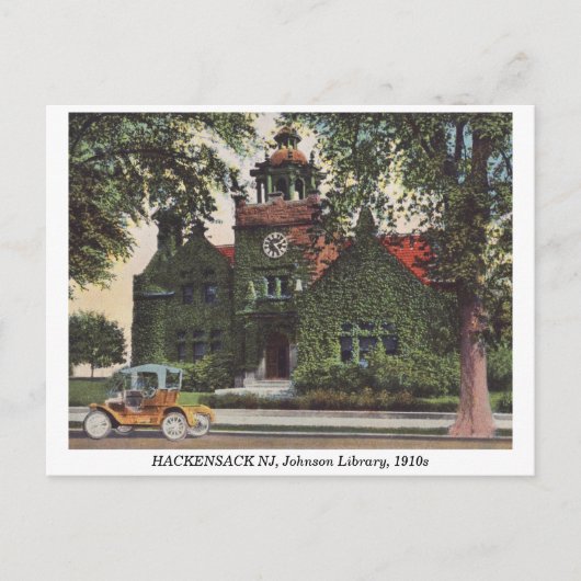 HACKENSACK NJ Johnson Library 1910sヴィンテージ ポストカード (正面)