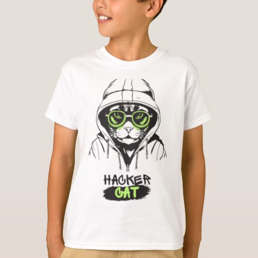 Hacker Cat Cyberpunk Tech Kitty Boys' T-Shirt Tシャツ (正面)