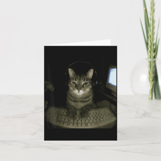 Hacker Cat Meme Funny Computer Cat Kitten Gamer Ca カード (正面)