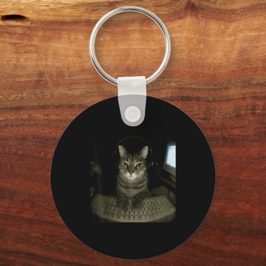 Hacker Cat Meme Funny Computer Cat Kitten Gamer Ca キーホルダー (正面)