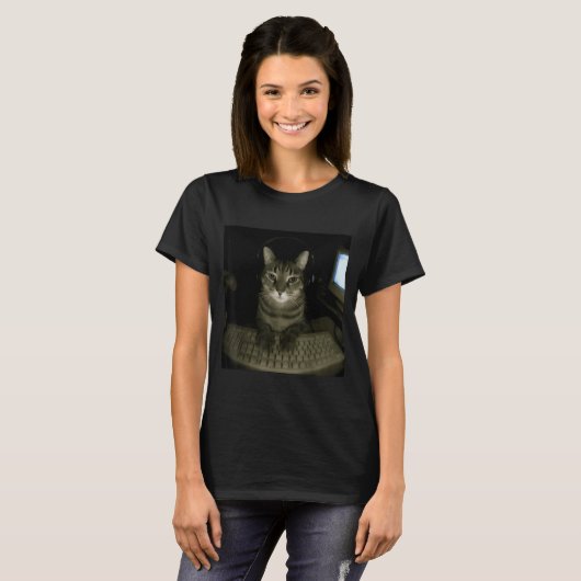 Hacker Cat Meme Funny Computer Cat Kitten Gamer Ca Tシャツ (正面フル)