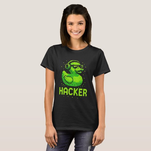 Hacker Cyber Security Pixel Art Duck Hacking Progr Tシャツ (正面フル)