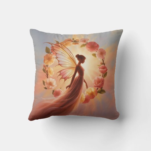 Hada luminosa rodeada de flores – Ilustración mági クッション (裏面)