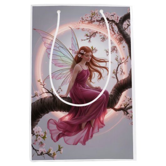 Hada mágica entre flores de cerezo – Ilustración d ミディアムペーパーバッグ (正面)