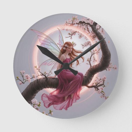 Hada mágica entre flores de cerezo – Ilustración d ラウンド壁時計 (正面)