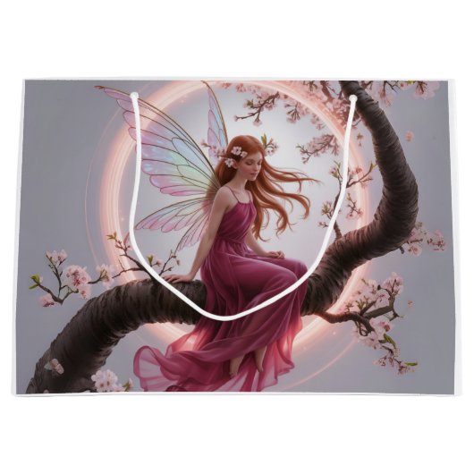 Hada mágica entre flores de cerezo – Ilustración d ラージペーパーバッグ (正面)