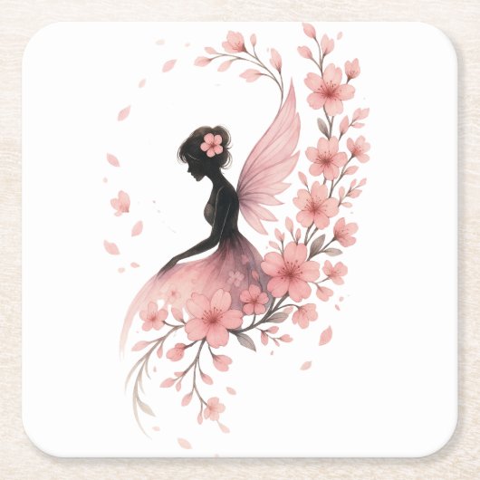 Hada Rosa con Flores de Sakura スクエアペーパーコースター (正面)
