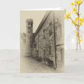 Haddonホールタワーのセピア色の挨拶状 カード (黄色い花)