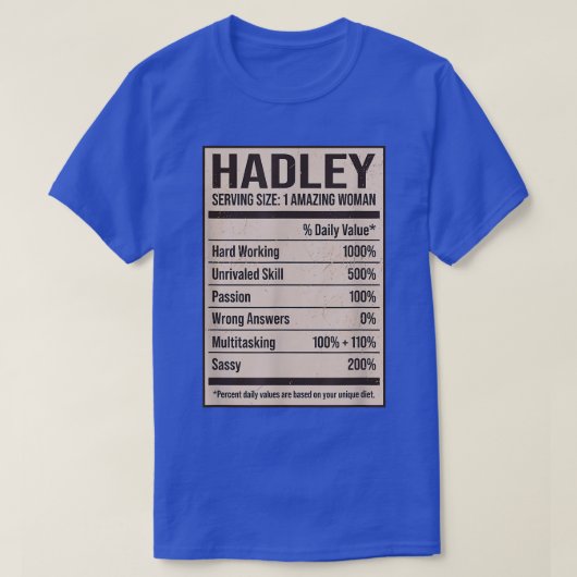 Hadley Nutrition Facts Name Nickname Alias Title F Tシャツ (デザイン正面)