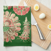 Haeckelの赤い及び緑海洋のくらげのイラストレーション キッチンタオル (四つ折り)