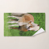 Haflingerの馬のかわいいベビーの子馬のキスのミイラの子馬の写真 バスタオルセット (ハンドタオル)