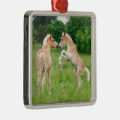 Haflingerの馬のかわいい子馬の養育 メタルオーナメント (右)