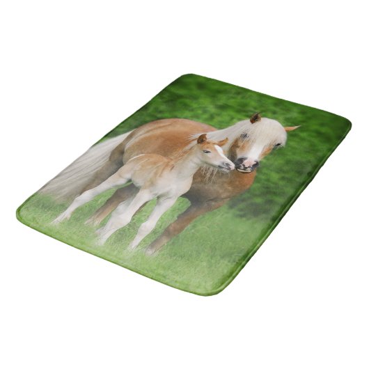 Haflingerの馬の大きいかわいい子馬のキスのミイラの写真- バスマット (アングル)