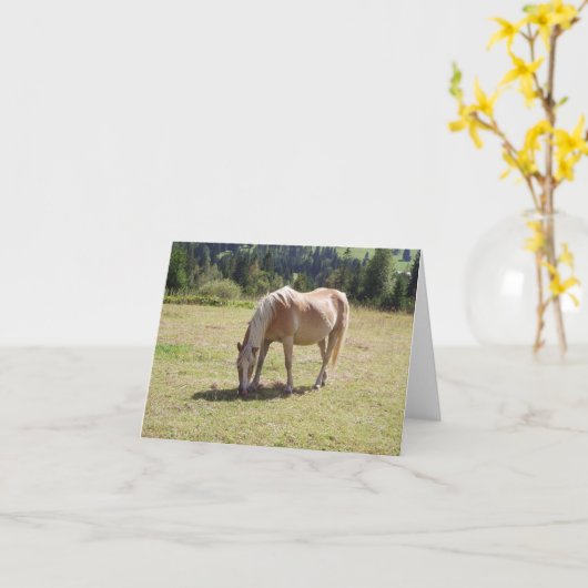 Haflinger Palomino Pony in Summer Pasture写真 カード (黄色い花)