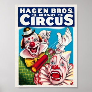 Hagen Bros. Clown USA Vintage Poster Restored ポスター