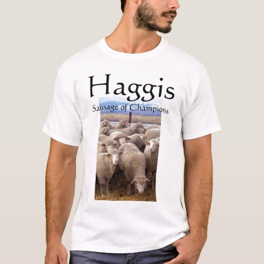 Haggisのチャンピオンのソーセージ Tシャツ (正面)