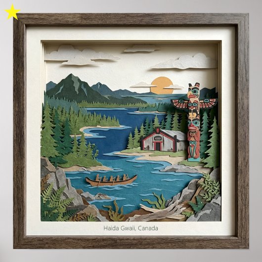 Haida Gwaii B.C. Canada Paper Collage Diorama ポスター